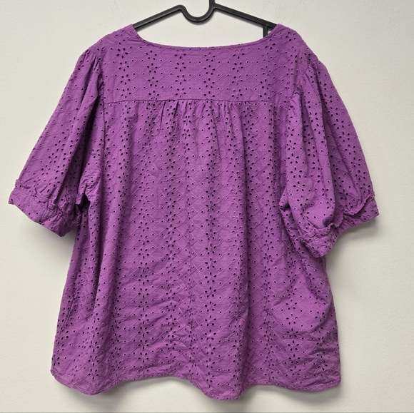 Draper James V-Neck Puff Short Sleeve Top Purple Eyelet XXL - Picture 7 of 12